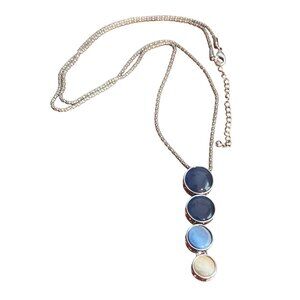 Silver Chain Necklace Gradient Blue White Round Articulated Pendant Adj 34"